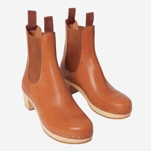 New Loeffler Randall Anabelle Leather Chelsea Heeled Booties in Cognac, size 7